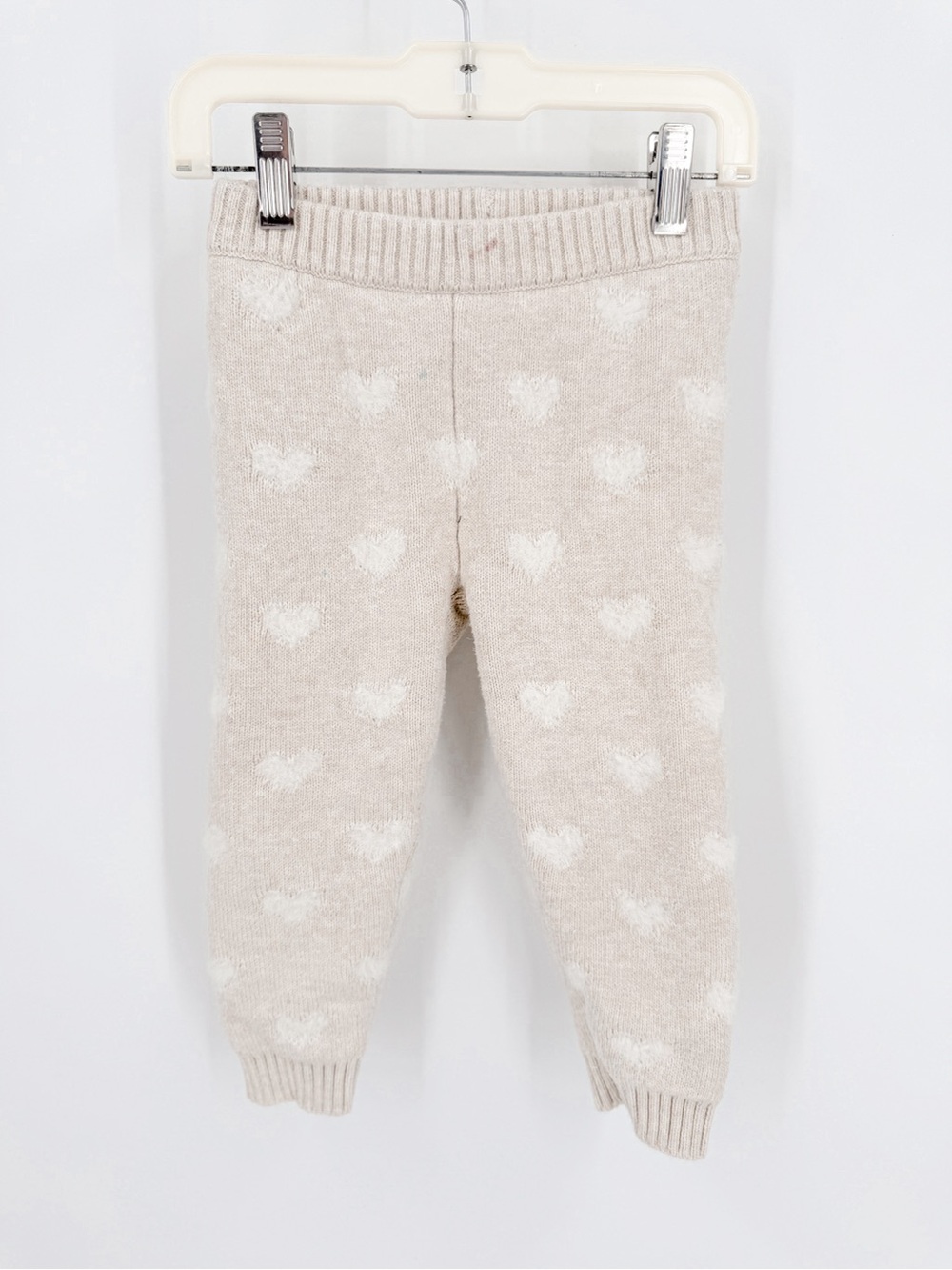 Janie and Jack Cream Heart Knit Joggers - Neutral Heart Print